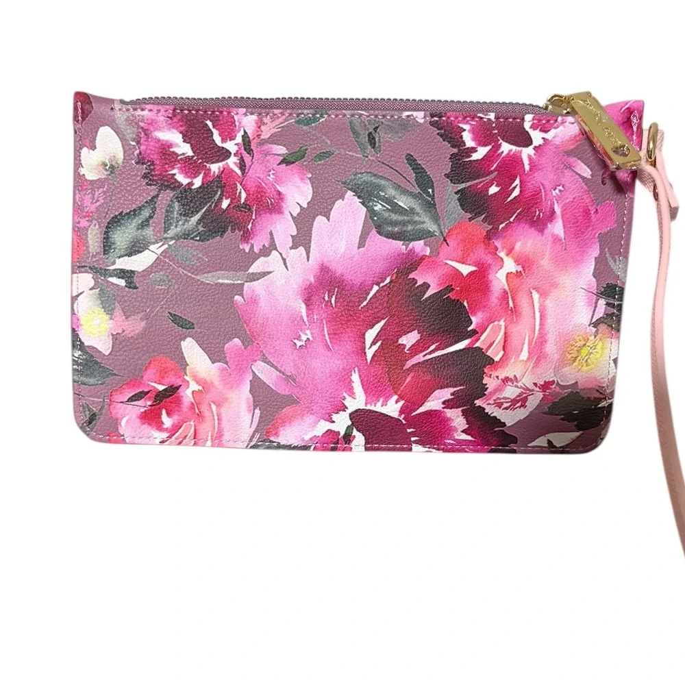 NWOT‎ Betsey Johnson Floral Wristlet Pouch Pink Rose Watercolor Clutch